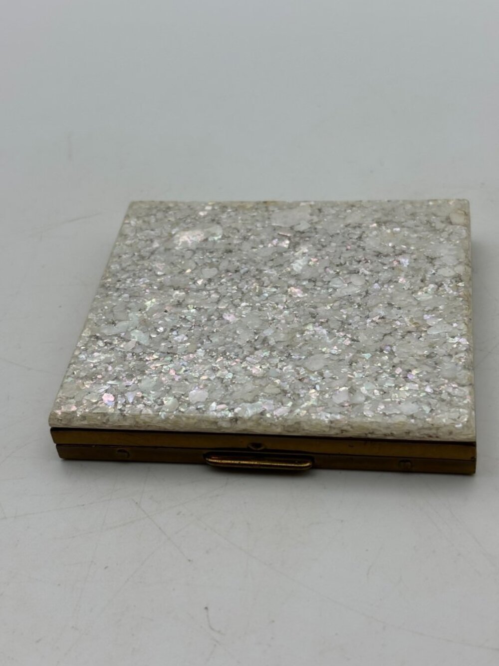 1950s Lucite Confetti Brass Cigarette Case Hinged Box-Estate Sale Find